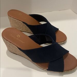 Tommy Bahama Navy Velvet Espadrille Cork Wedge Sandals Slip On Shoe size 8.5